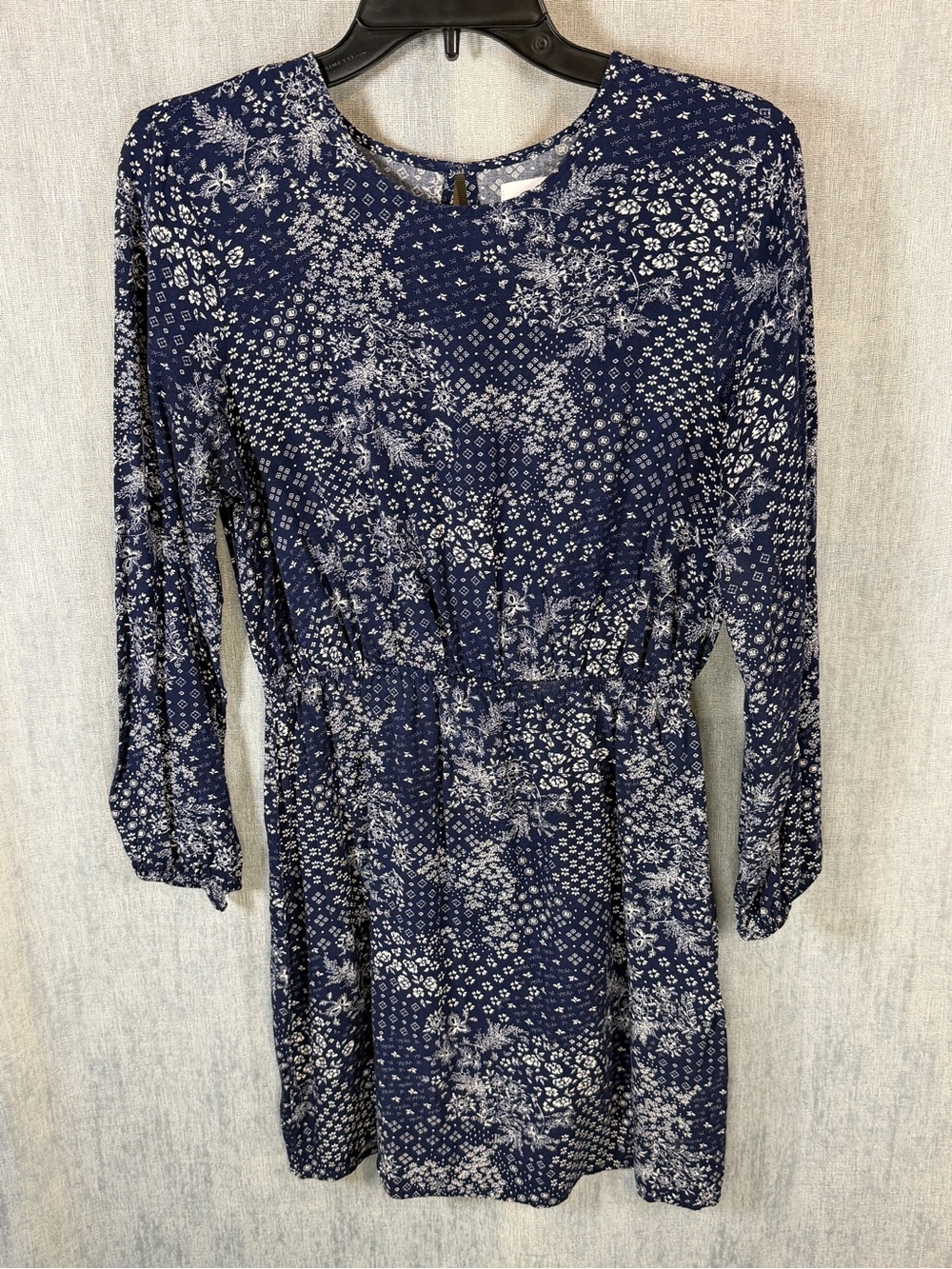 100% Rayon Old Navy Blue Paisley Bandana Dress Long Sleeve Elastic Waist M